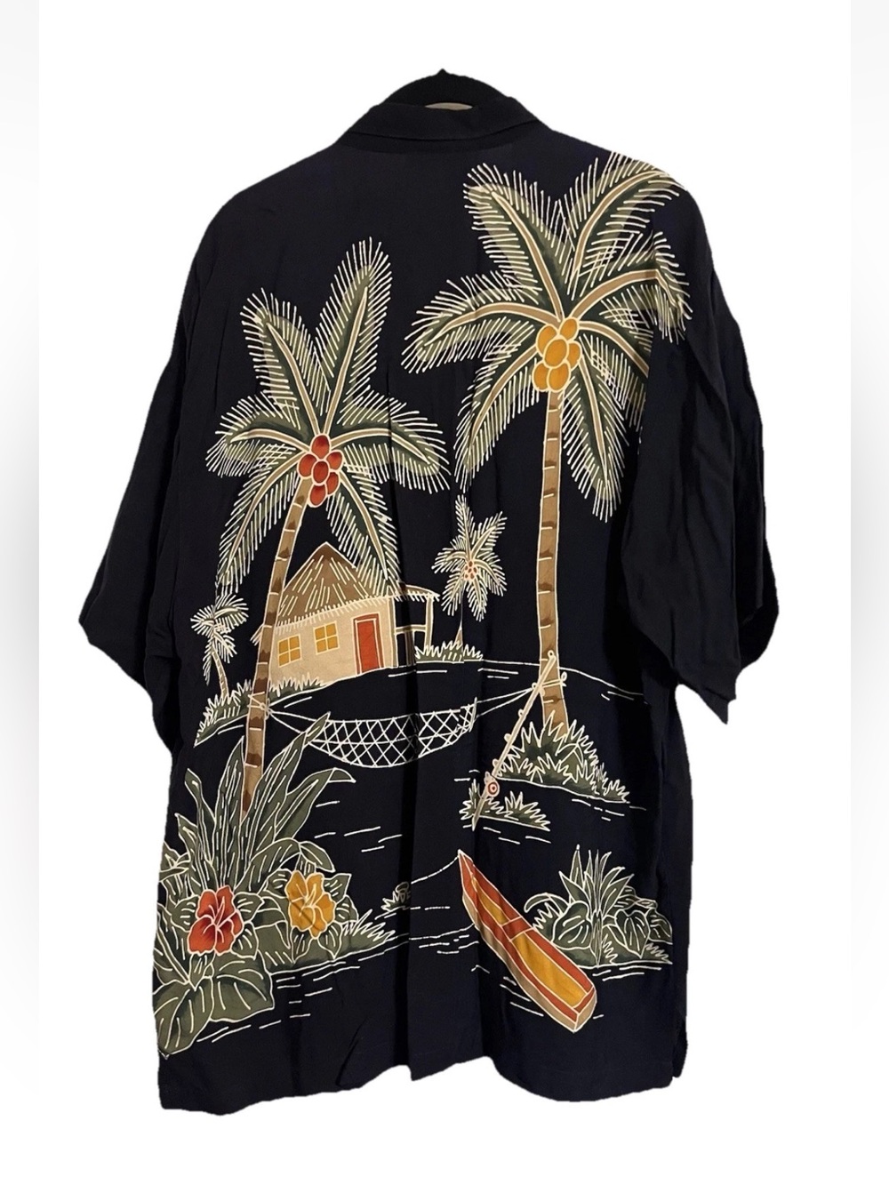 BACK EAST Black collared Hawaiian Palm Print Casual Button-Down Shirt